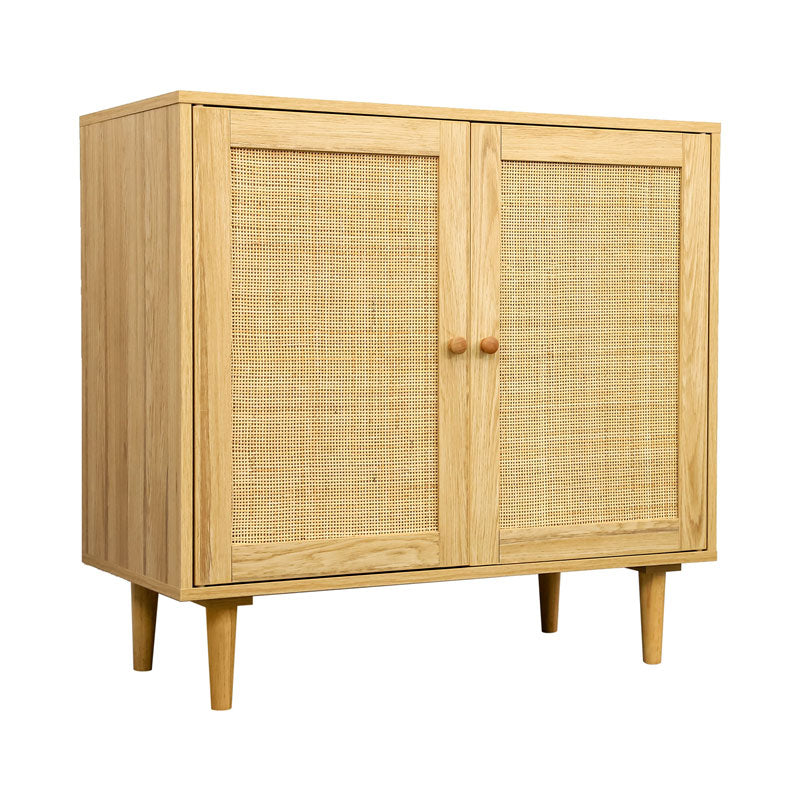 Commode en Bois Clair avec Portes en Osier - Style Naturel